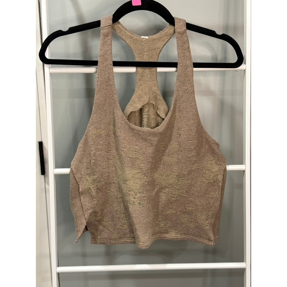 Alo Yoga Distressed Racerback Crop Tank Top Brown Distressed Knit Women S Grungy